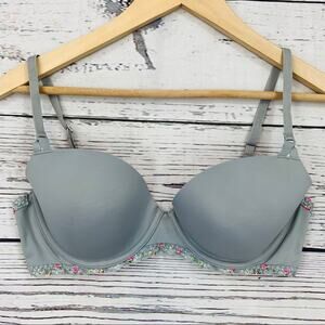PINK Victoria's Secret padded grey bra neon lace